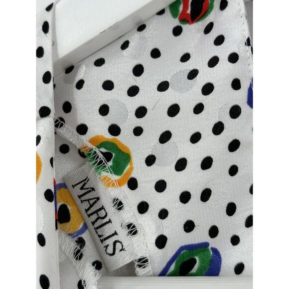 Marlis Vintage Blouse Womens 12 Large White Polka Dot Sheer Satin 80s Retro - Picture 7 of 16